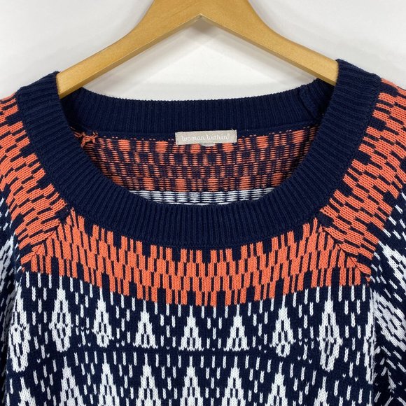 Woman Within 4X 34/36 Sweater Pullover Scoop Neck Navy Blue Coral Cotton Acrylic - Picture 3 of 7